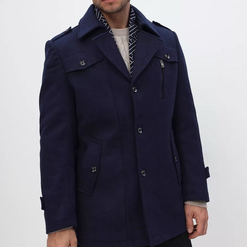 Darlington dark wool blend overcoat tailored fit with detachable scarf for professionals