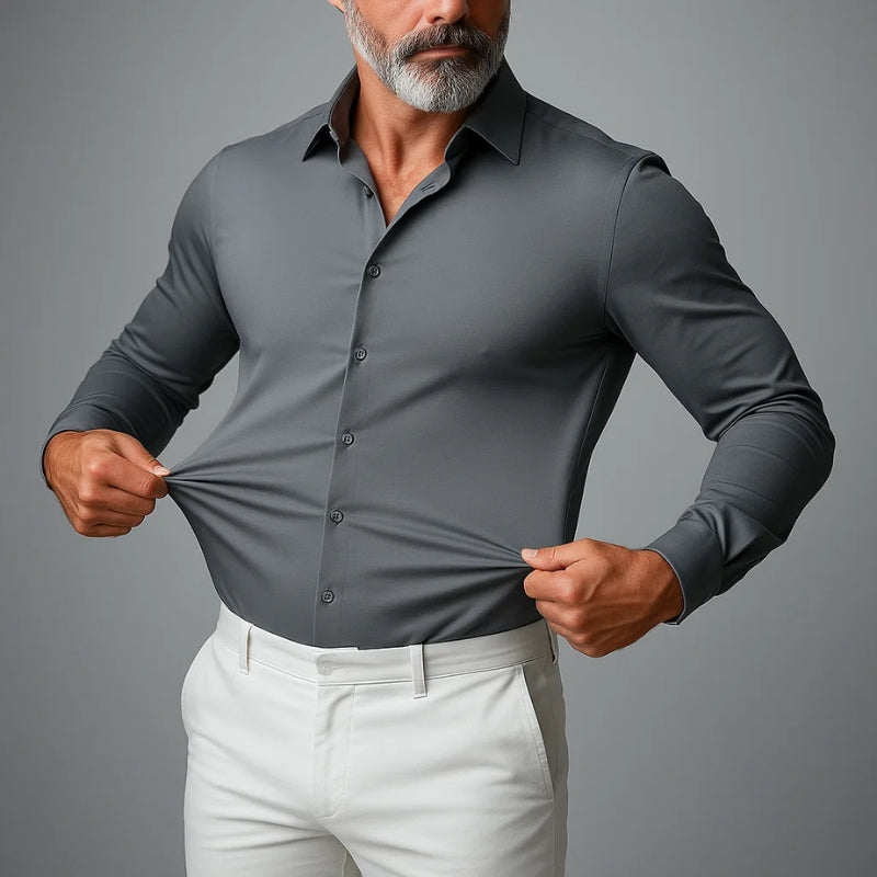 Men's slim fit stretch button-down shirt tailored silhouette for all-day comfort and versatility