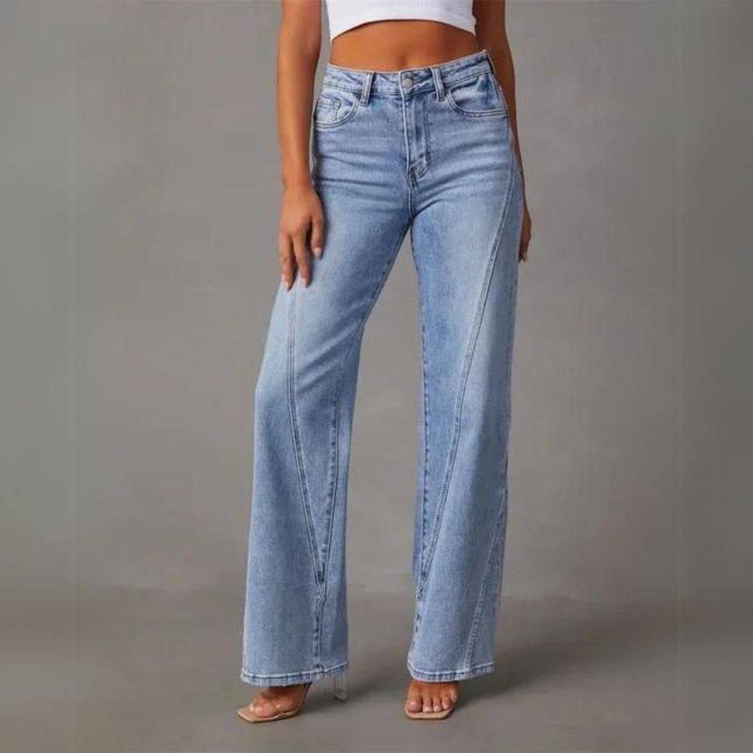 Women's casual wide-leg relaxed fit jeans in classic denim, soft breathable fabric for all-day comfort