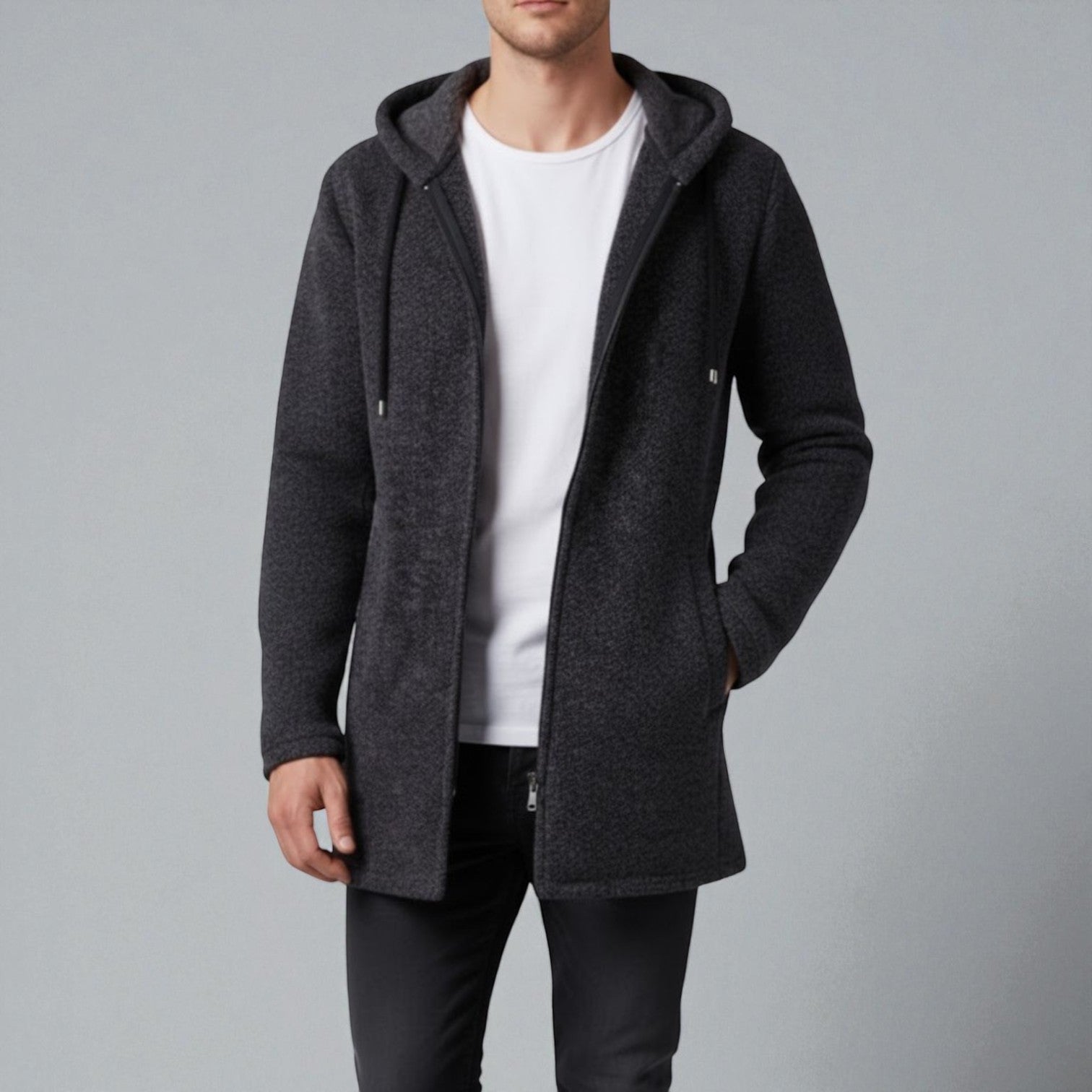 Men's longline fleece hoodie casual regular fit ultra-warm extended cut for everyday wear