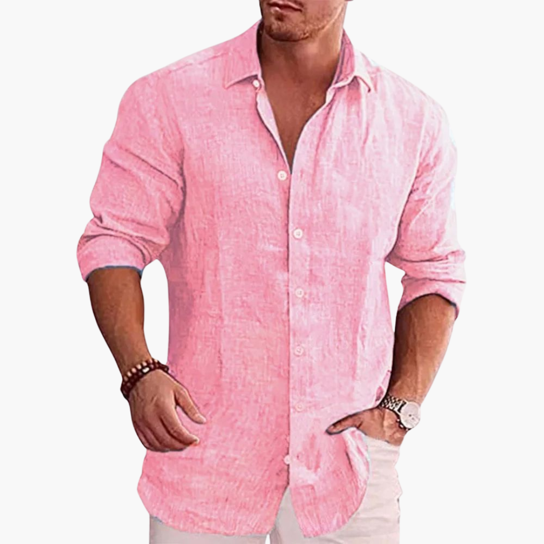 Men's lightweight breathable button-up shirt slim fit solid color summer office casual