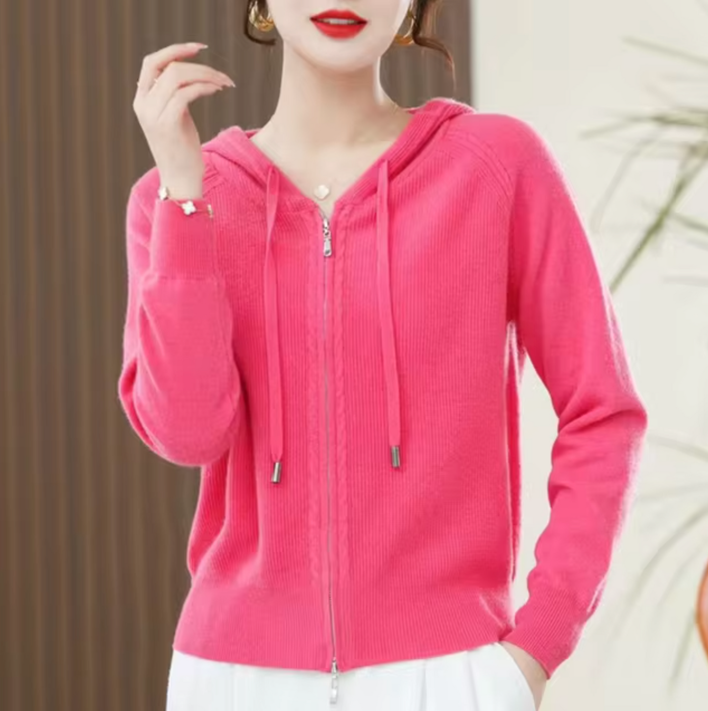 Women's zip-up hooded puffer jacket quilted silhouette front zipper casual warm everyday wear