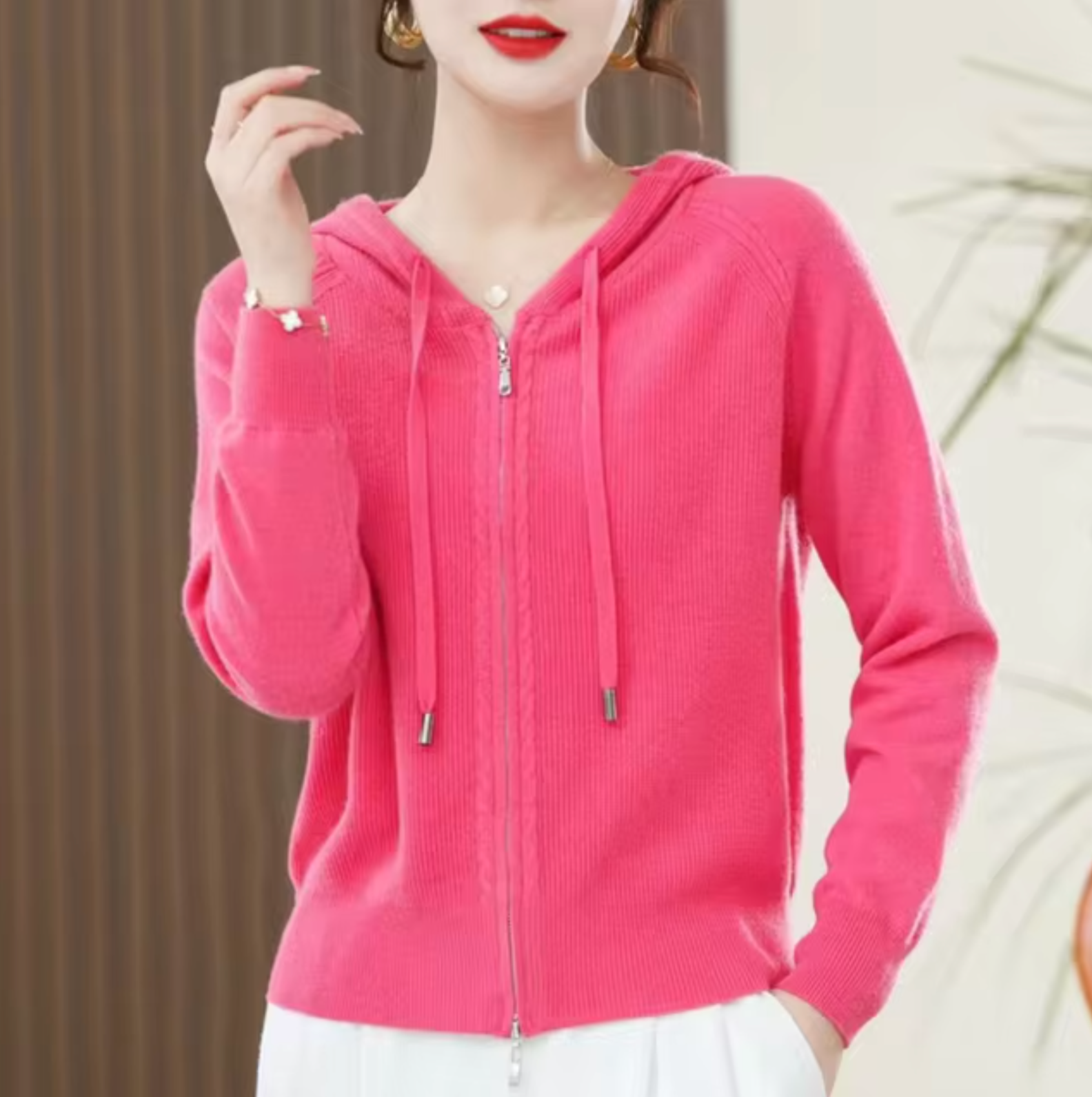 Women's zip-up hooded puffer jacket quilted silhouette front zipper casual warm everyday wear