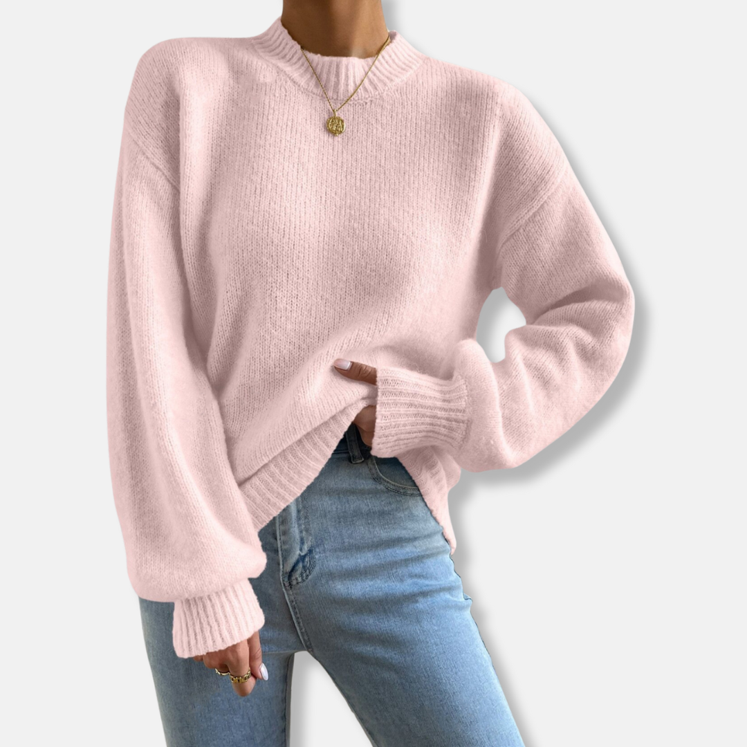 Women's relaxed fit knit sweater soft wool-blend round neck ribbed edges cozy everyday essential