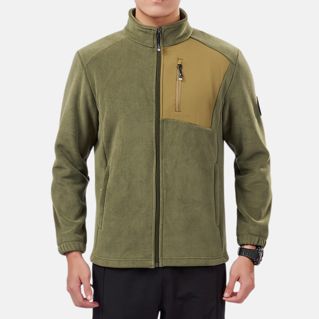 Men's gray polyester fleece jacket stand collar full zip regular fit warm winter outerwear