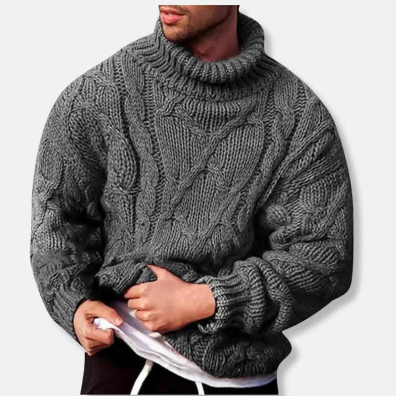Men's thick cable knit turtleneck sweater relaxed fit premium warm cozy pullover