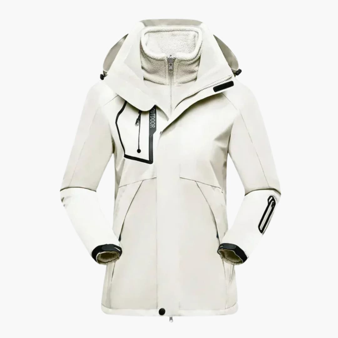 Women's ski jacket removable lining high collar full-zip winter layering versatile cold-weather outerwear