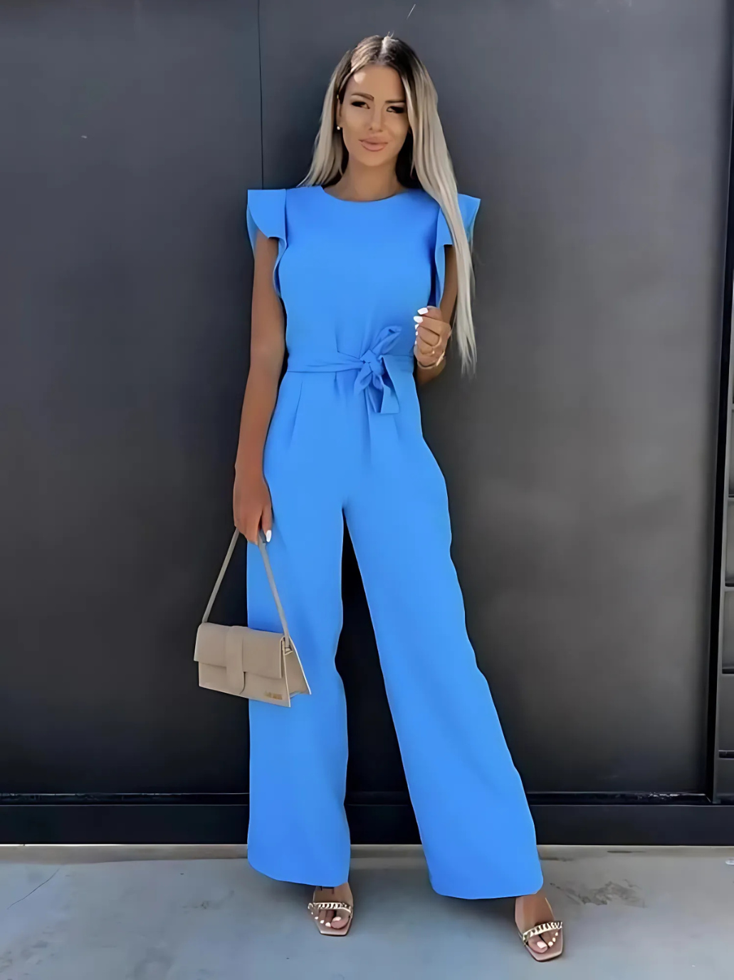 Petite elegant jumpsuit flattering silhouette soft luxurious fabric special occasions weddings