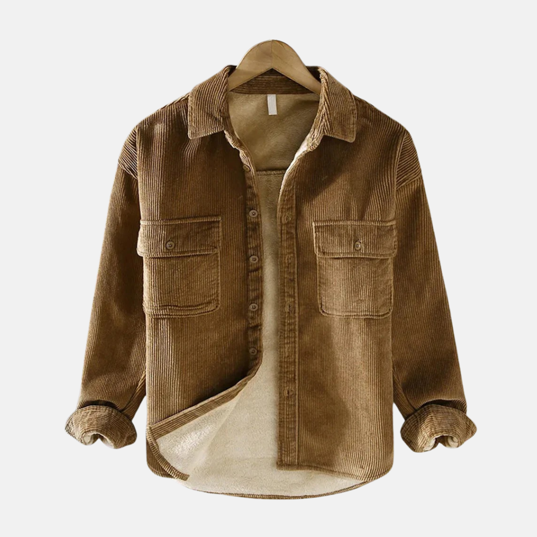 Men's relaxed-fit corduroy jacket in neutral tone, soft textured finish for casual everyday layering