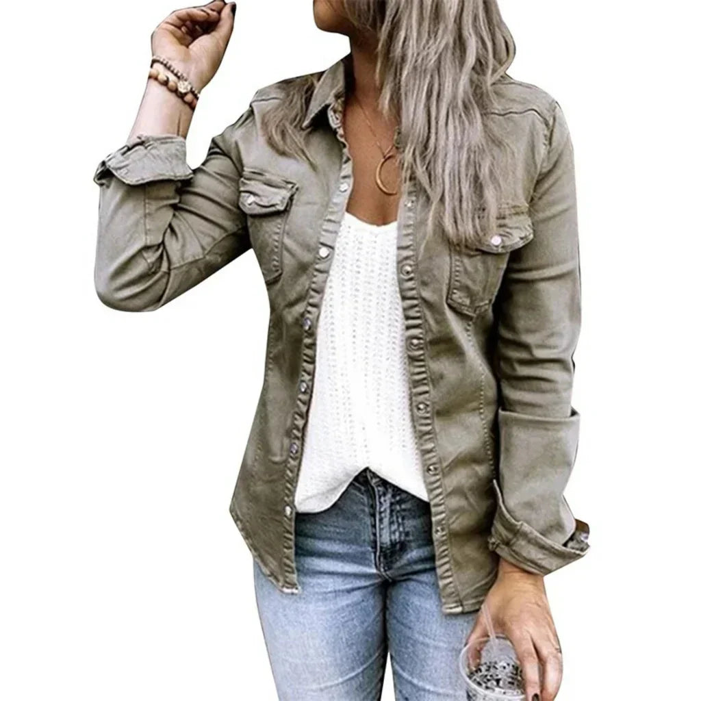Women's cotton-blend relaxed tailored jacket with button front closure for versatile everyday wear