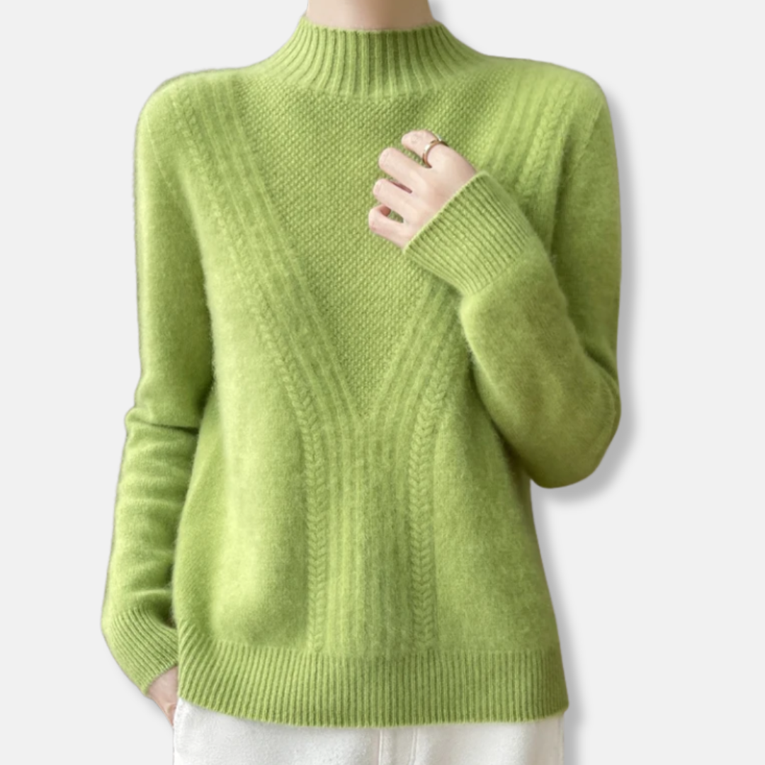 Women's relaxed fit ribbed knit pullover sweater with half-high collar, cozy everyday essential