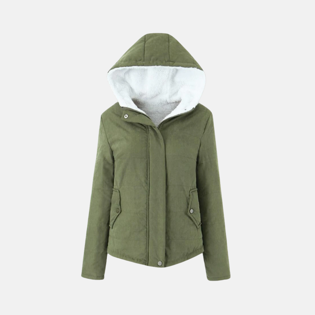 Women's quilted padded hooded jacket fleece-lined with snap closure for everyday outdoor warmth