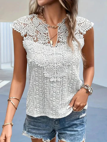 Women's elegant white lace high V-neck fitted dress with delicate second-skin silhouette