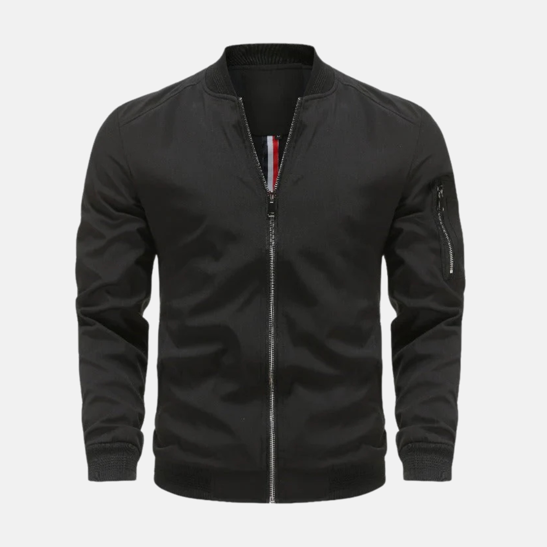 Men's lightweight bomber jacket regular fit smooth fabric with zippered sleeve pocket urban style