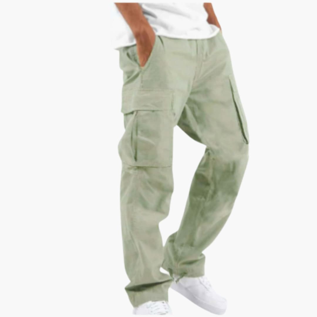 Men's wide-leg cargo pants relaxed fit streetwear style with multiple functional pockets everyday comfort