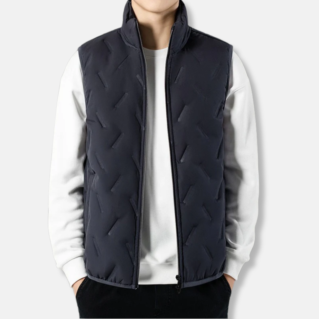 Men's quilted chevron insulated vest sleeveless stand collar regular fit lightweight warmth layer