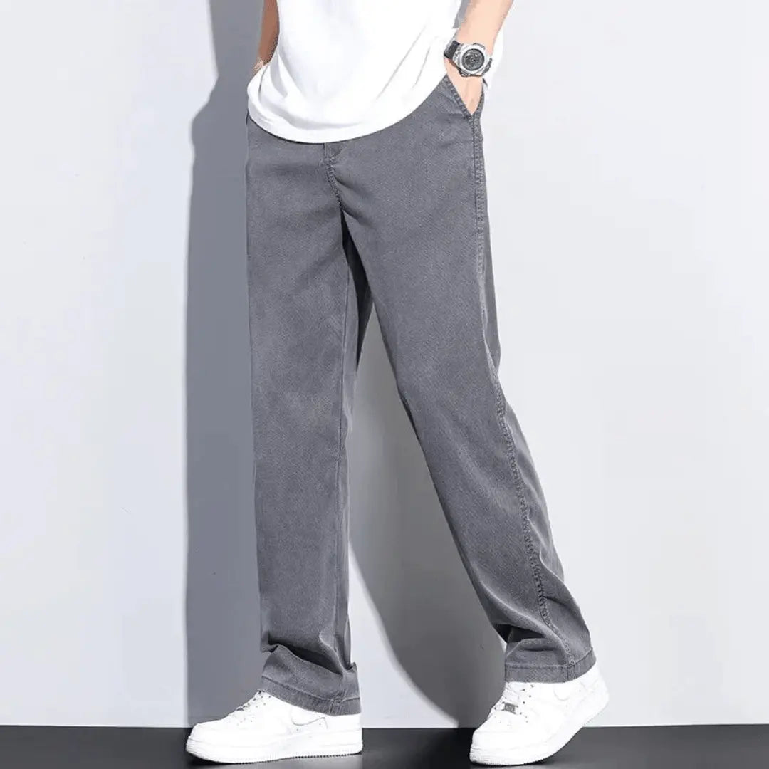 Men's dark wash stretch denim jeans slim urban fit with all-day comfort elastic waistband