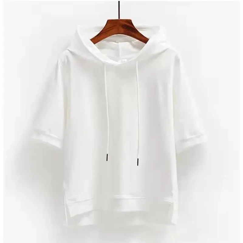 Unisex short sleeve hoodie cotton blend relaxed boxy fit lightweight breathable everyday layer