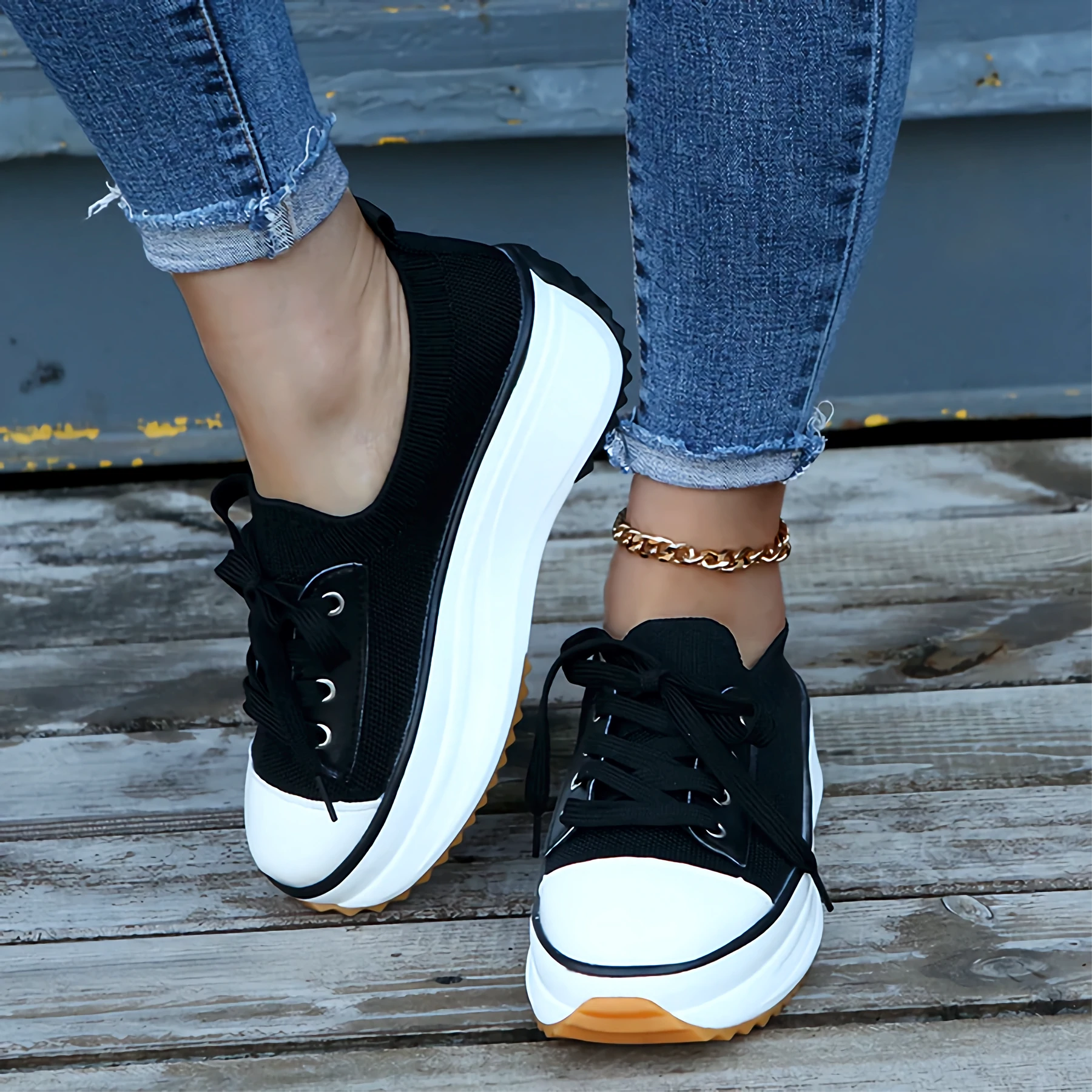 Women white orthopedic platform sneakers lace-up low-top with supportive sole for all-day casual wear