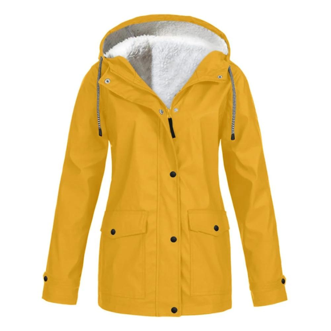 Women's long hooded rain jacket in versatile cut with adjustable details for all-weather protection