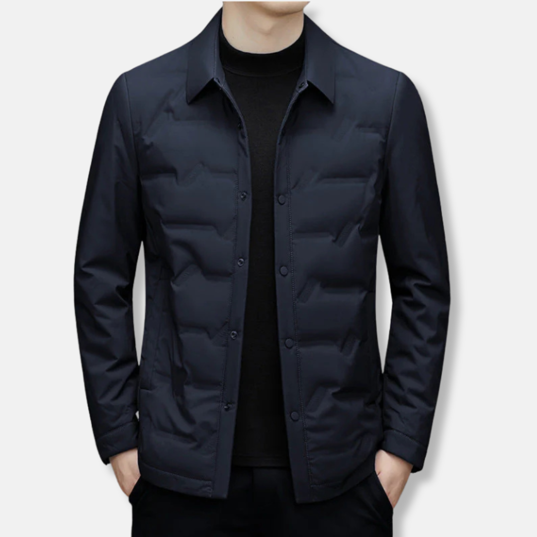 Men's slim fit waist-length quilted down jacket water-resistant urban style streamlined silhouette