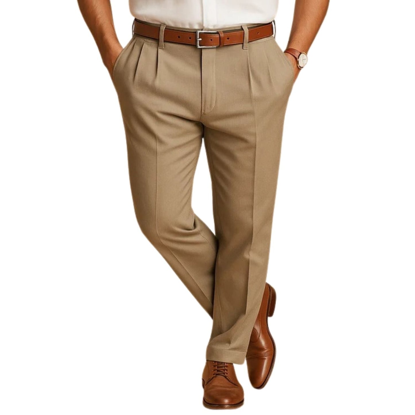TrendAura men's khaki chino pants relaxed fit versatile smart-casual trousers for work and weekend