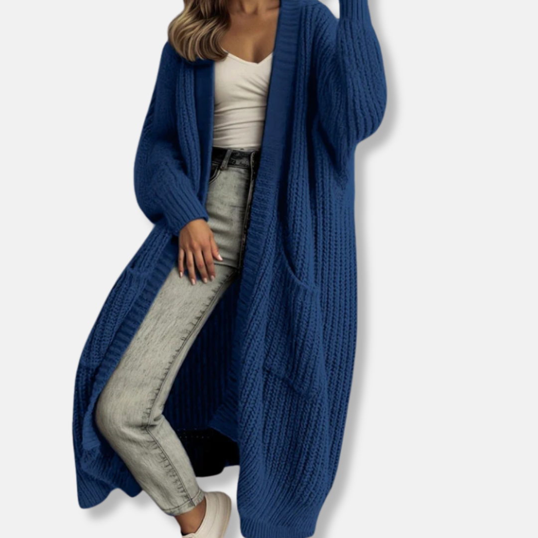 Women's ribbed knit oversized maxi cardigan open front with pockets soft cozy layering essential