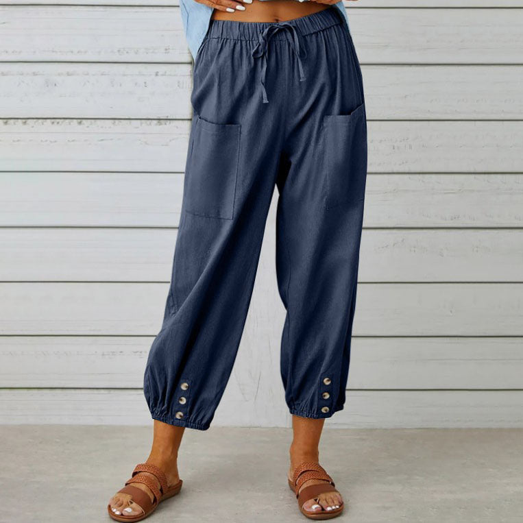 Women's wide leg cotton linen blend pants, relaxed fit with gentle stretch for everyday comfort