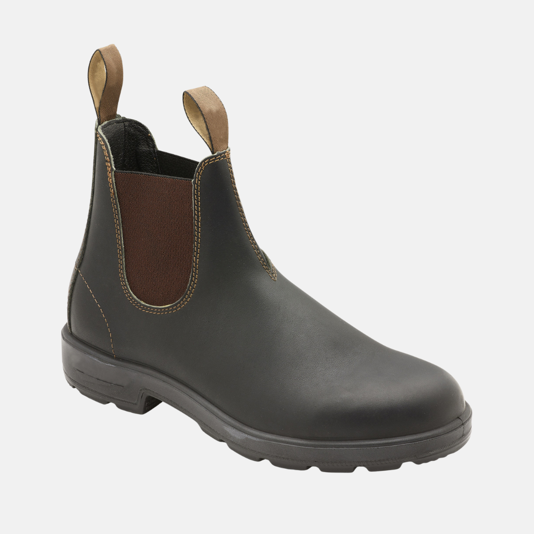 Men's black leather Chelsea ankle boots with elastic gussets, slip-on silhouette for all-day comfort