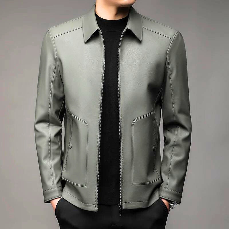 Varyn black vegan leather jacket slim business casual cut with durable zipper closure unisex