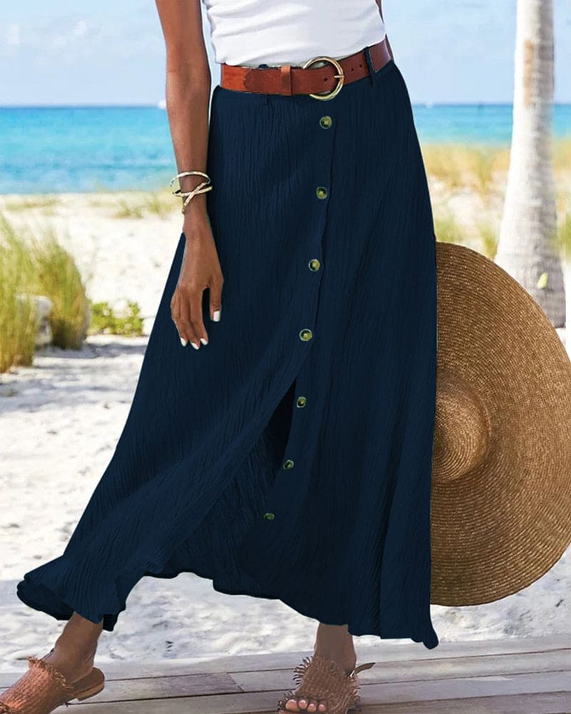 Women's solid cotton maxi skirt elegant A-line silhouette versatile everyday wear