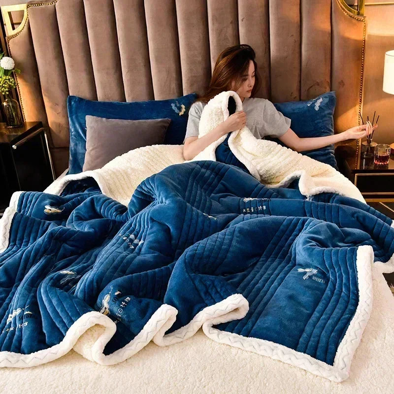 Soft green yellow floral sherpa throw blanket dual-sided reversible ultra-plush cozy sofa wrap