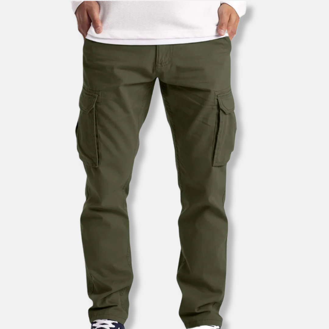 Men's cotton blend straight-fit cargo pants full-length design with practical multi-pocket utility style