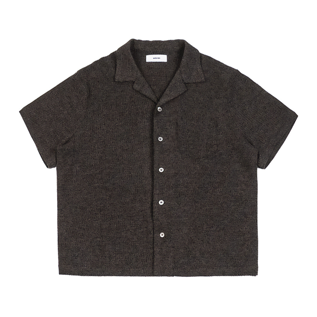 Men's textured polyester knit camp collar shirt relaxed fit with chest pocket for casual weekends