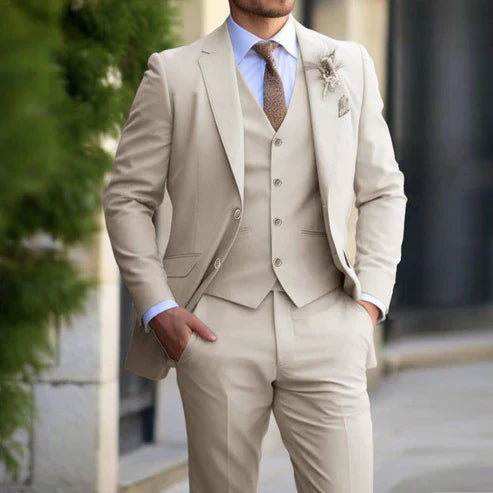 Men's slim fit 3-piece suit tailored classic formal wear with structured blazer elegant professional