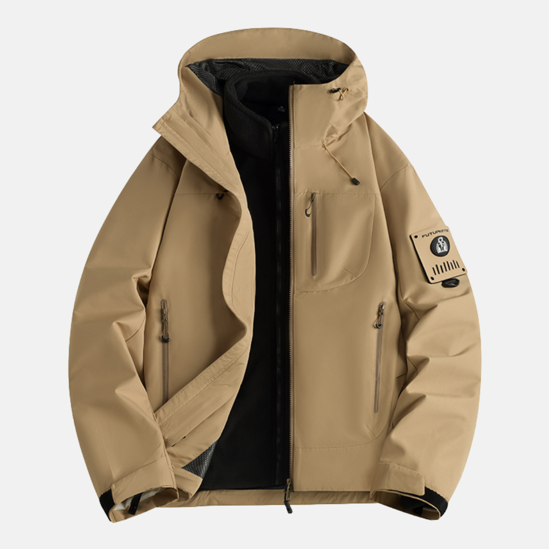 Men's 3-in-1 modular jacket technical fabric versatile hood full-zip all-season urban outdoor outerwear