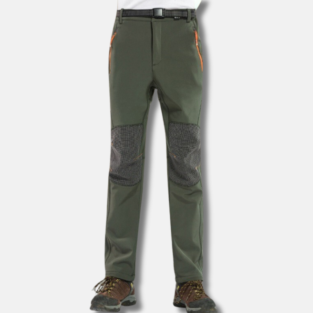 Men's slim fit outdoor hiking pants dark color water-resistant reinforced knees zipper pockets urban style