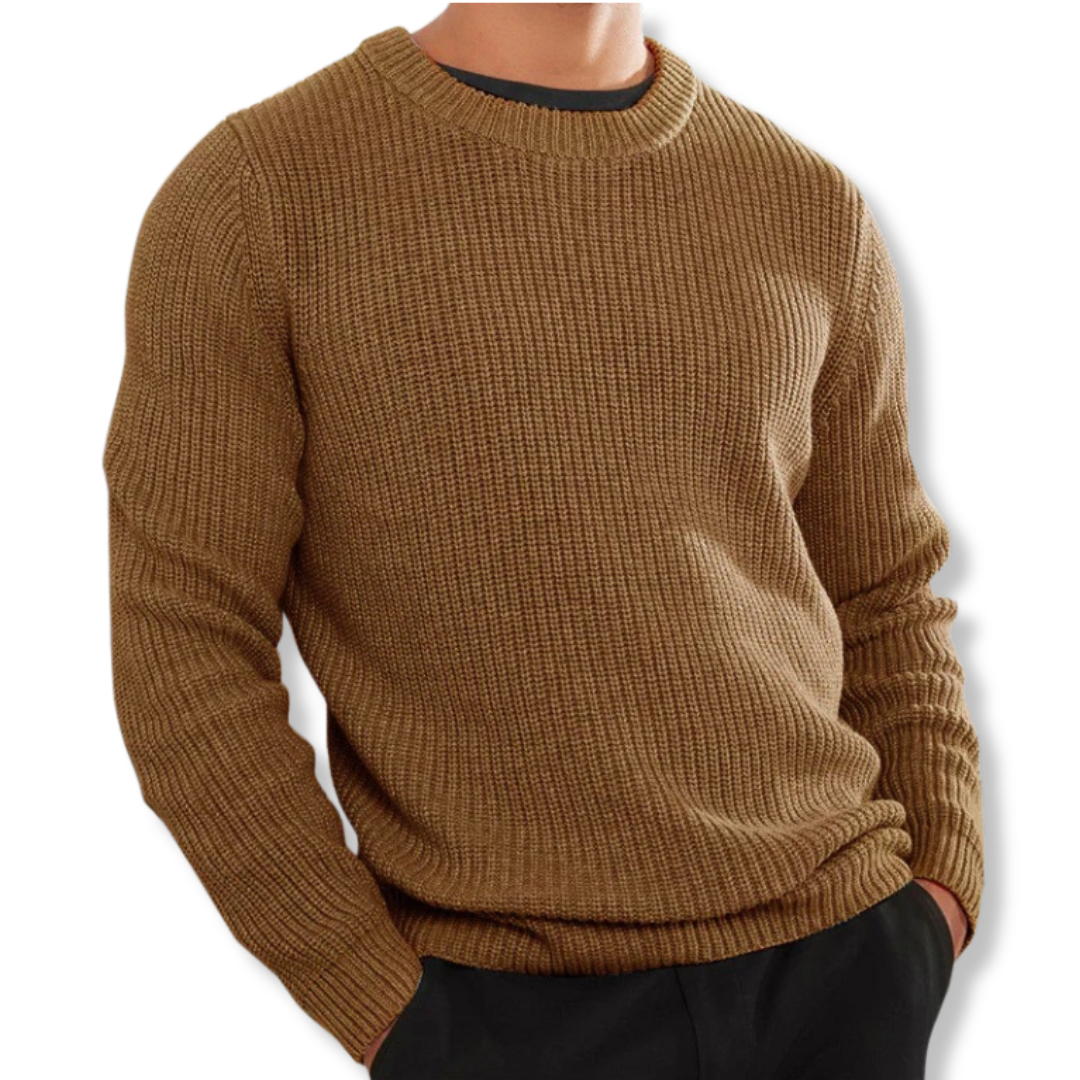 Men's relaxed fit crew neck knit sweater casual long sleeve cozy layering top for everyday wear