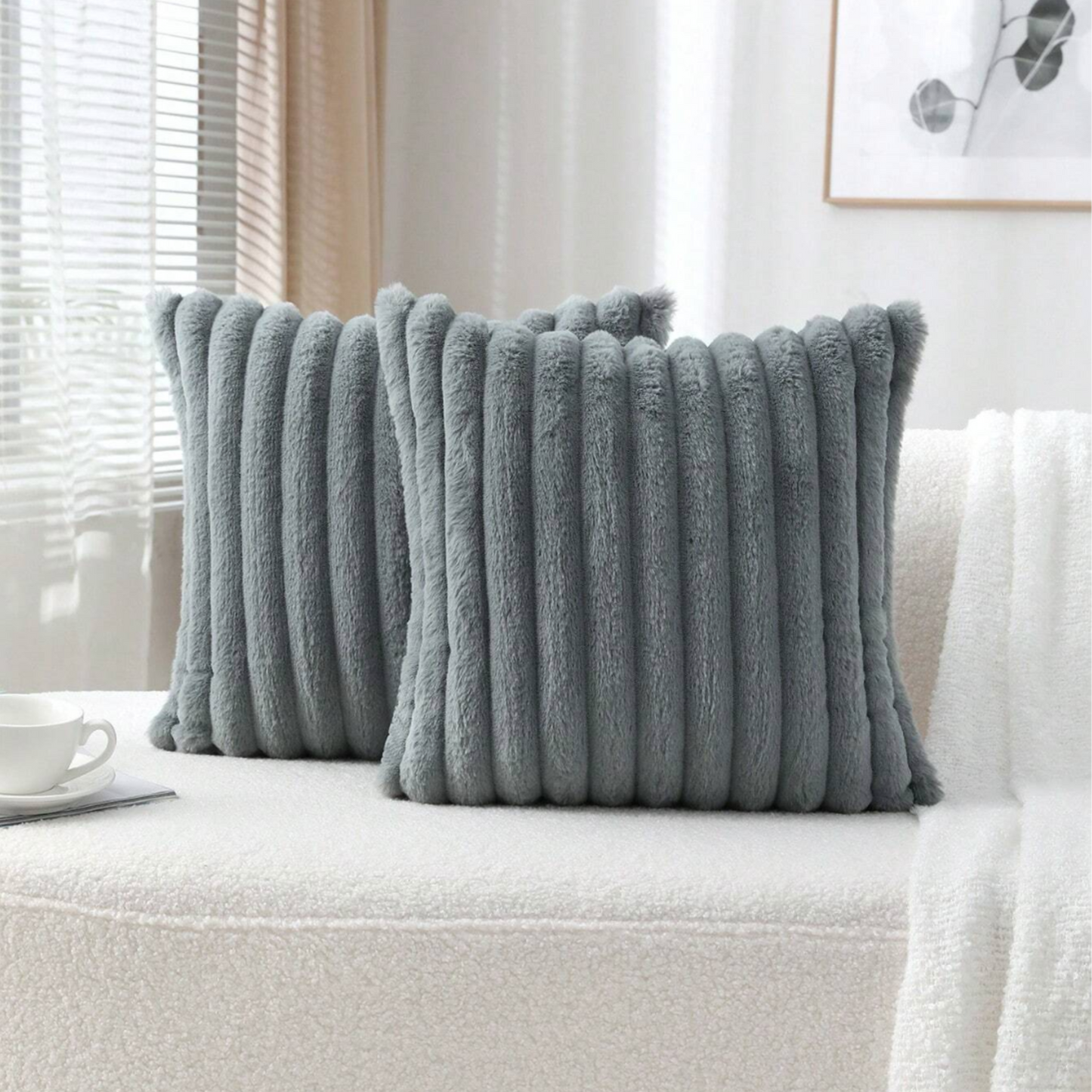 5-piece faux rabbit fur throw pillow cover set velvet reversible texture hidden zipper modern decor