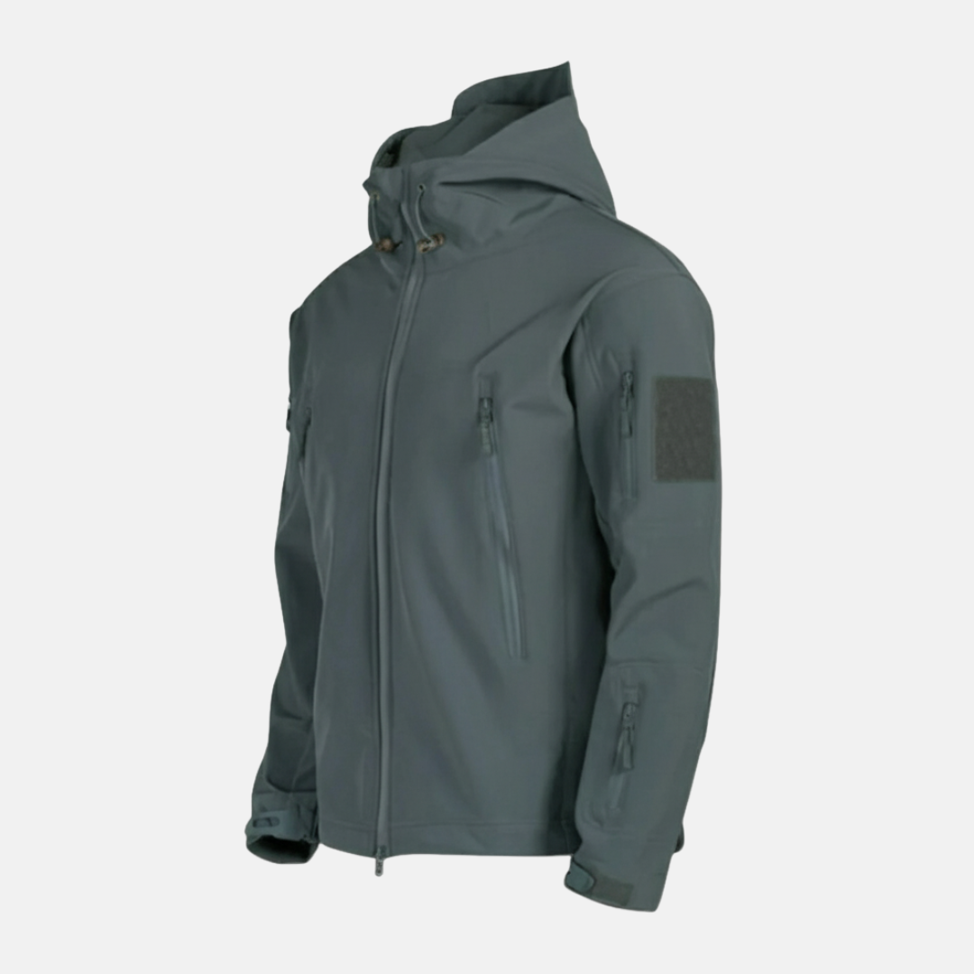 Men's stretch blend relaxed fit winter jacket with stand-up collar and adjustable hood