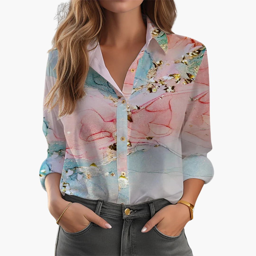 Women's floral blouse comfortable relaxed fit versatile day-to-night style subtle feminine pattern