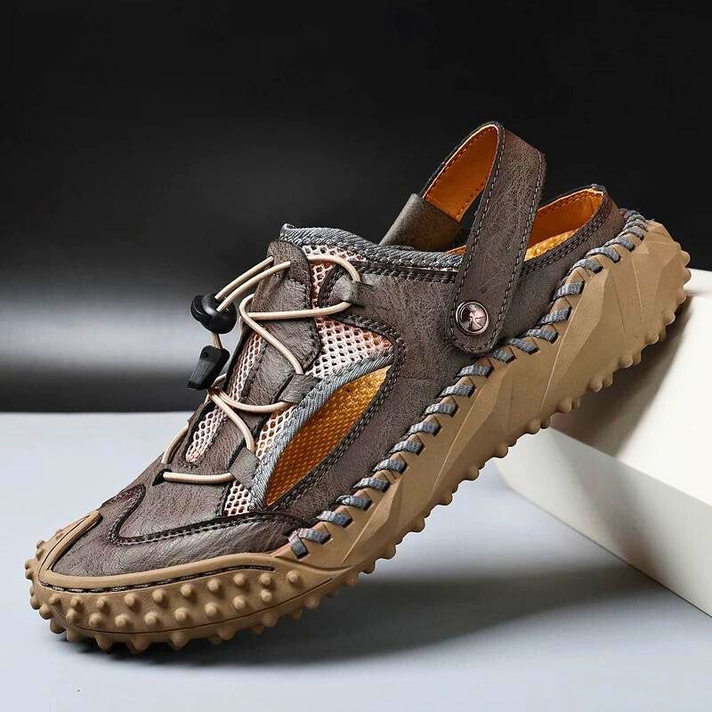 Draven lightweight genuine leather trail sandals with protective toe cap and quick lace cord lock