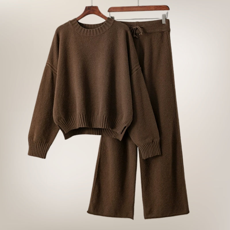 Women's breathable linen-cotton knit set, relaxed oversized sweater and wide-leg pants, effortless style