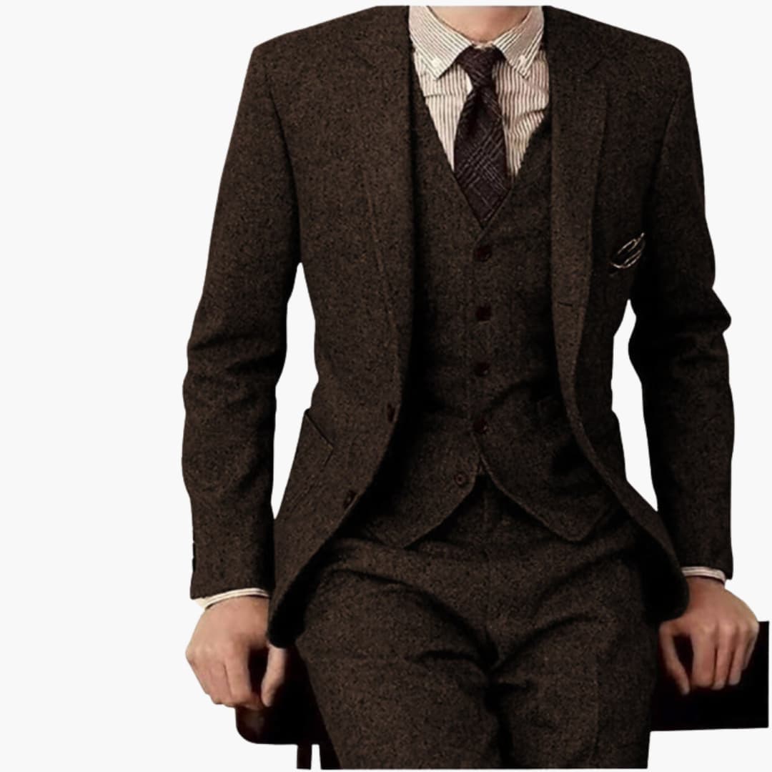 Men's black three-piece suit notched lapels blazer waistcoat pants formal slim fit