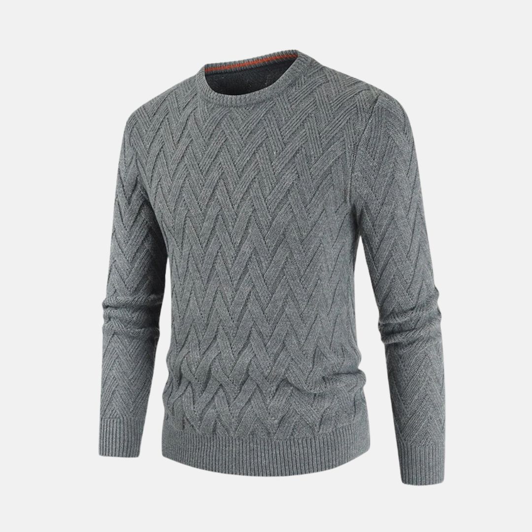 Men's wool crew neck sweater in classic fit with chevron knit texture, versatile fall style by Urbann-Vibe