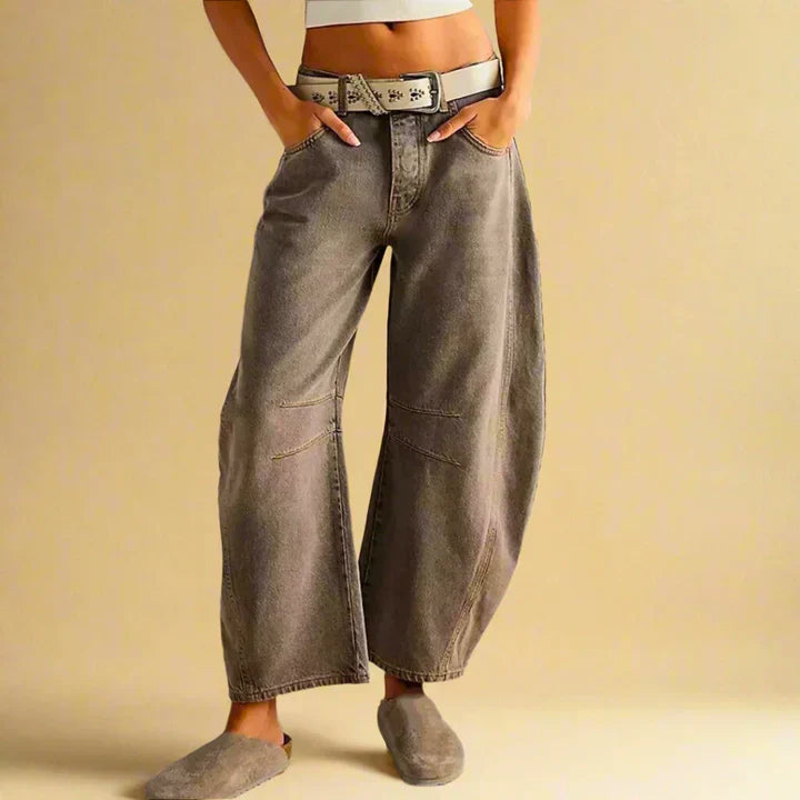 Women's vintage wash trousers with knee stripe detail, relaxed sustainable fit for trendy everyday comfort