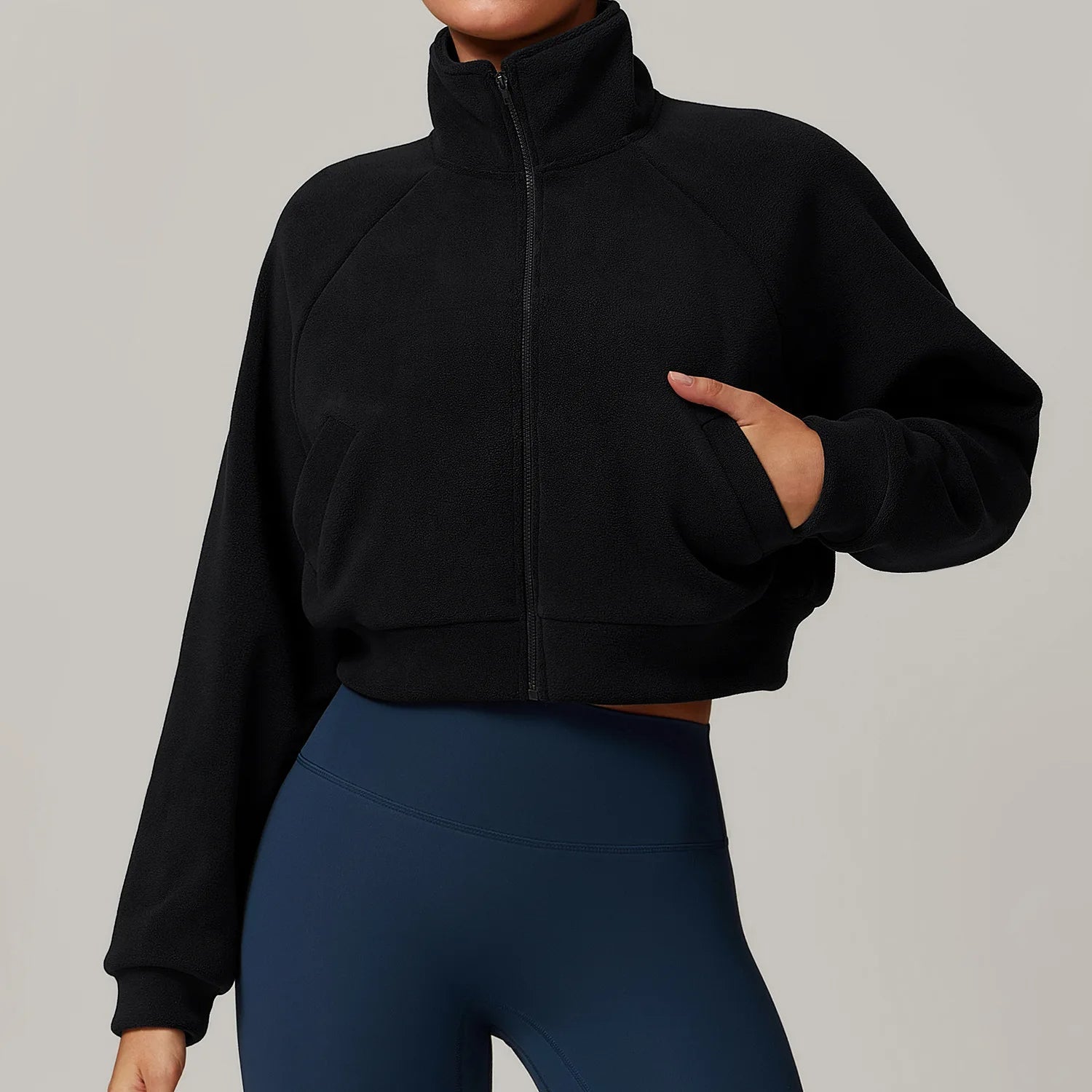 Serenity windproof fleece jacket in neutral tone, high-neck cozy fit, anti-pill durable outdoor layer