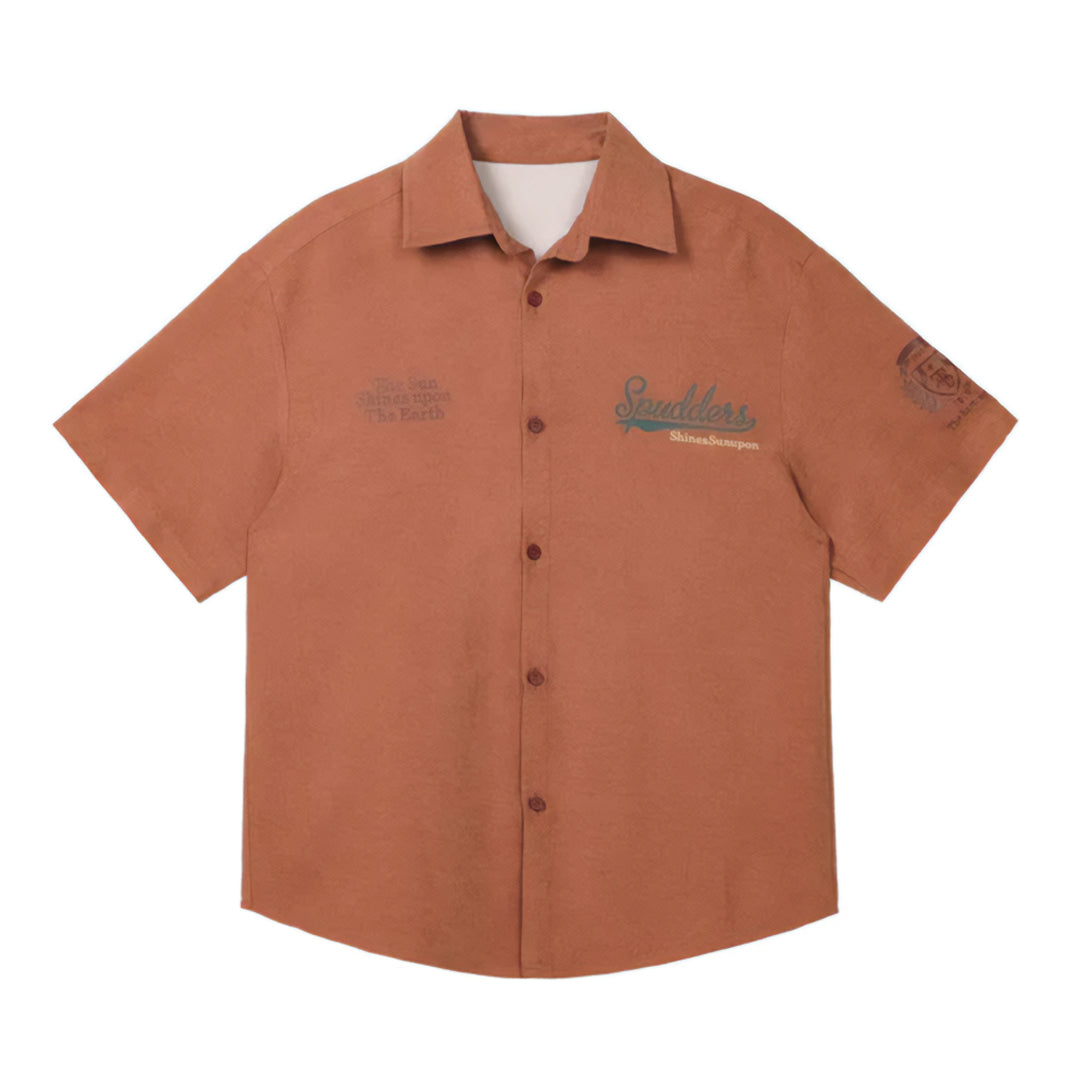 Men's retro Americana camp collar shirt cotton blend with contrast stitching, relaxed casual fit
