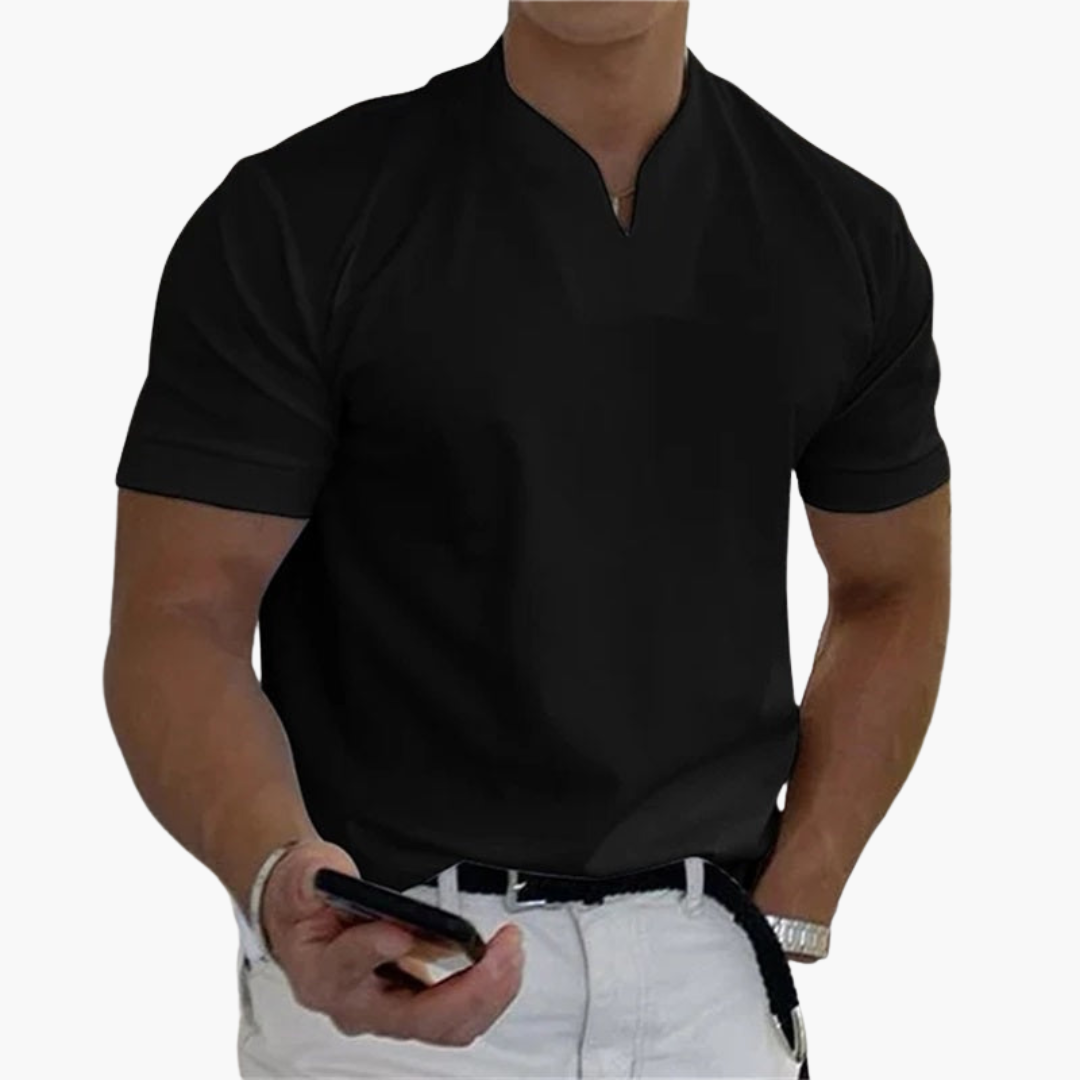 Men's slim fit short sleeve V-neck shirt, breathable moisture-wicking fabric for gym and summer
