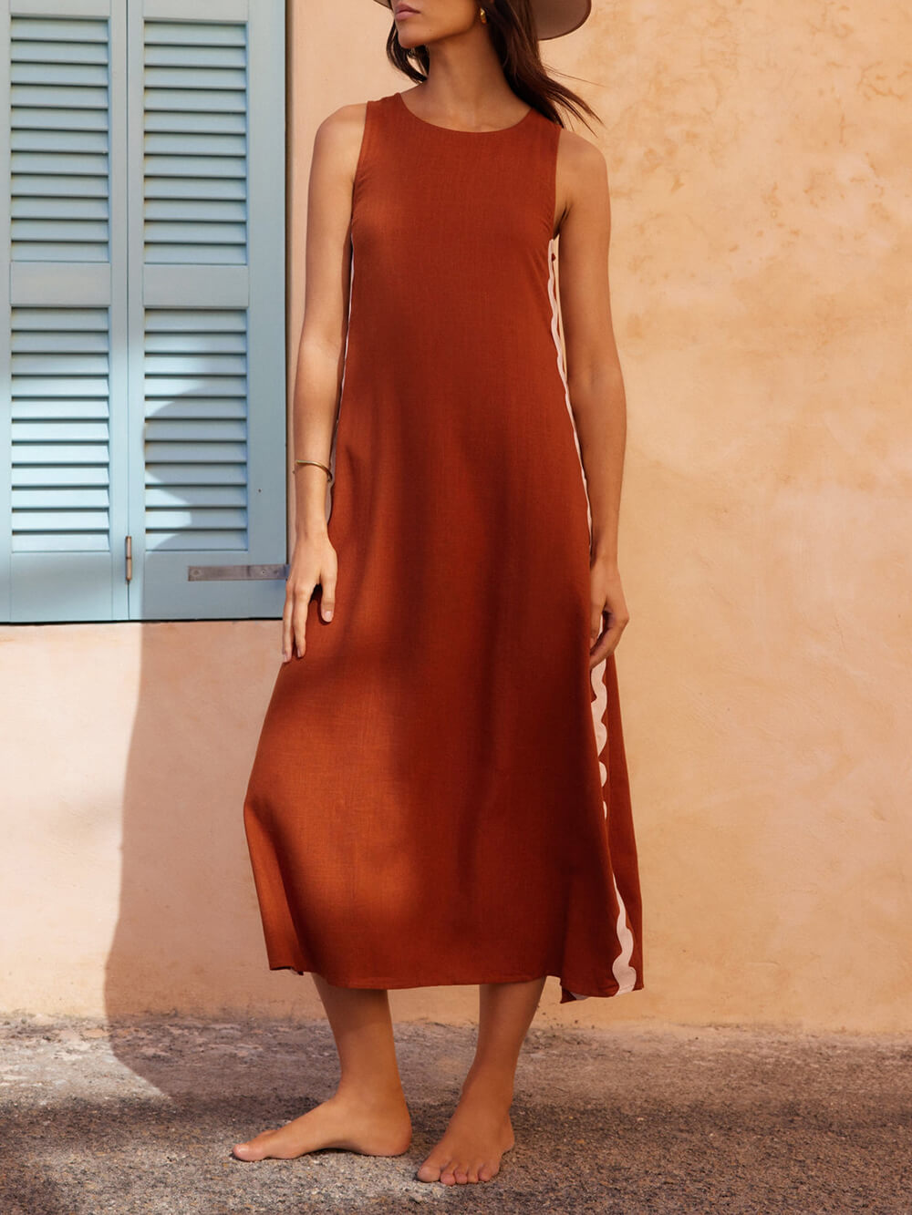Zara | Women's Sleeveless Midi Dress with Wavy Contrast Side Trim